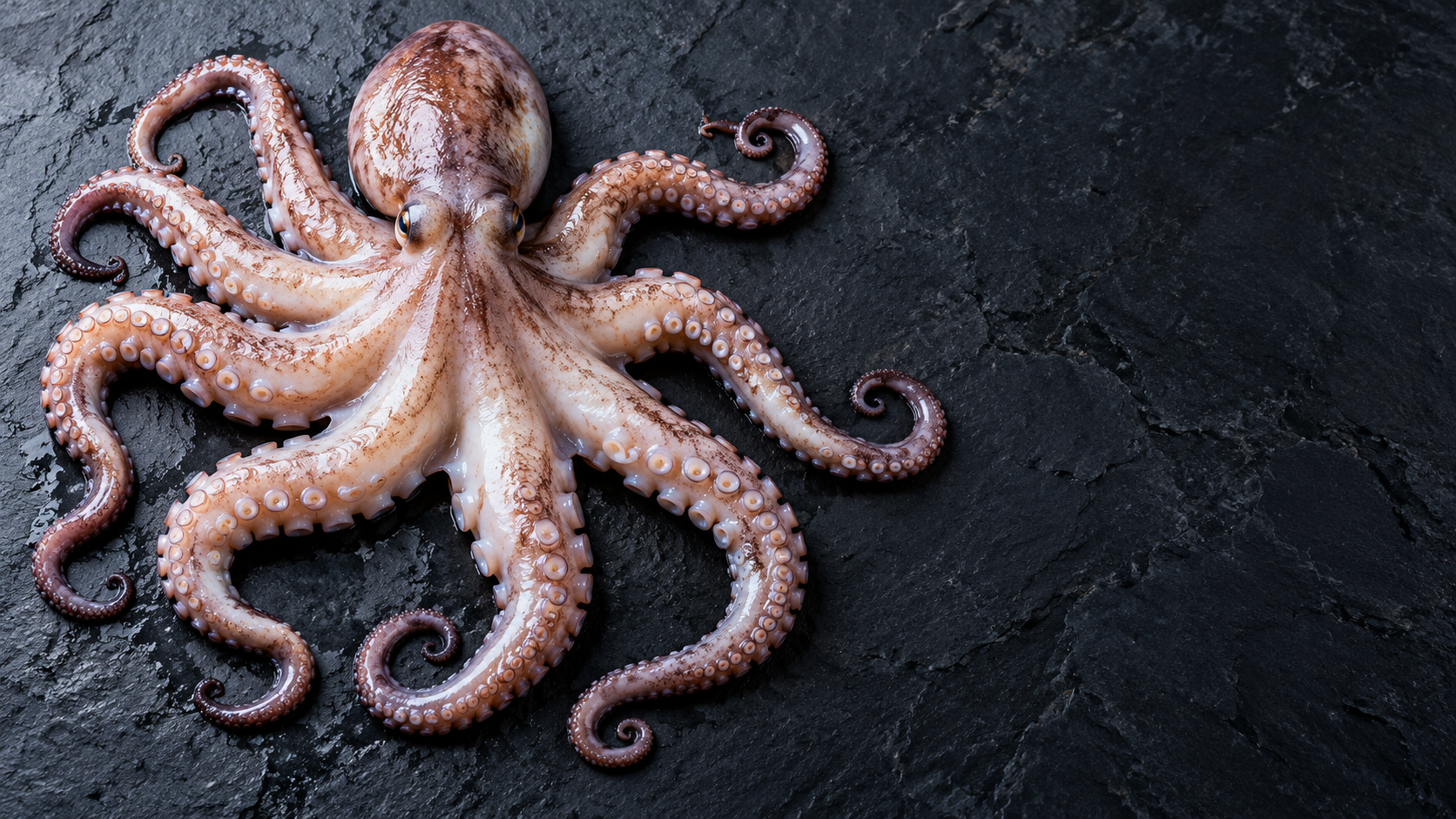 Pulpo entero limpio con los tentáculos extendidos